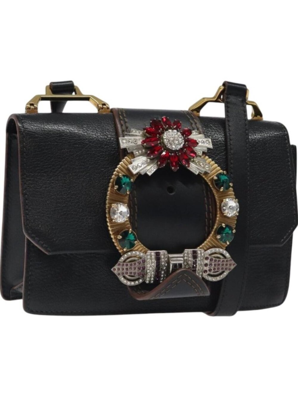 Miu Miu Shoulder Bag Leather Black Gold